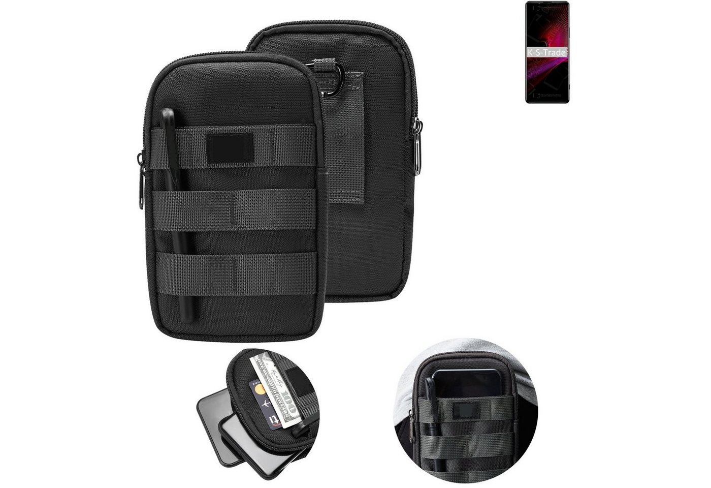 K-S-Trade Handyhülle für Sony Xperia 1 III, Holster Gürtel Tasche Handy Tasche Schutz Hülle dunkel-grau viele von K-S-Trade