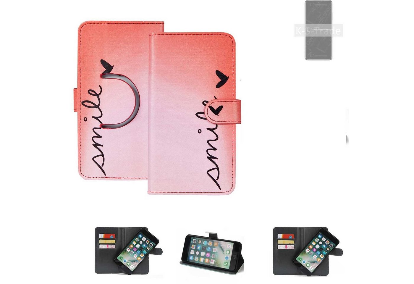 K-S-Trade Handyhülle für Xiaomi Redmi Note 9 Pro 5G, Schutzhülle Handyhülle Hülle cover bookstyle Etui ''smile'' rot von K-S-Trade