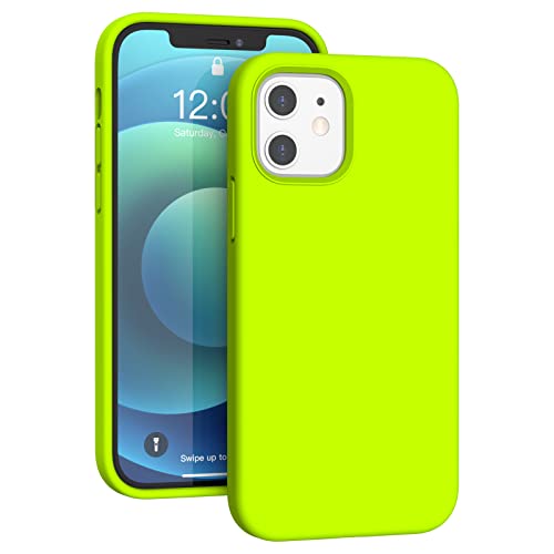 K TOMOTO Flüssige Silikonhülle Kompatibel mit iPhone 12/12 Pro 6,1 Zoll, Gel Gummi Ganzkörper Schutz Cover mit Mikrofaser Futter, Stoßfeste Schutzhülle Handyhülle, Fluoreszierendes Grün von K TOMOTO