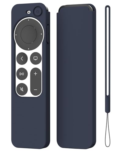 K TOMOTO Kompatibel mit Apple TV 4K Siri Remote Case 2021, Seidenweiche Anti-Rutsch-Silikon-Schutzhülle für Siri-Fernbedienung 2. Generation [inkl. Schlüsselband], Marineblau von K TOMOTO