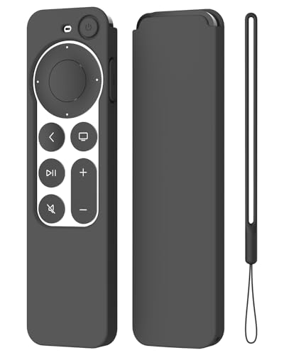 K TOMOTO Kompatibel mit Apple TV 4K Siri Remote Case 2021, Seidenweiche Anti-Rutsch-Silikon-Schutzhülle für Siri-Fernbedienung 2. Generation [inkl. Schlüsselband], Schwarz von K TOMOTO