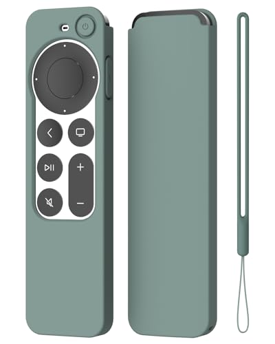K TOMOTO Kompatibel mit Apple TV 4K Siri Remote Case 2021, Seidenweiche Anti-Rutsch-Silikon-Schutzhülle für Siri-Fernbedienung 2. Generation [inkl. Schlüsselband], Tannengrün von K TOMOTO