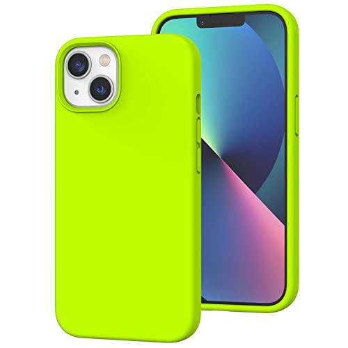 K TOMOTO Kompatibel mit iPhone 13 Hülle Kratzfest Stoßfeste Flüssigsilikon Schutzhülle mit Anti-Fingerabdruck Hülle mit Mikrofaserfutter, Handyhülle für iPhone 13 6,1 Zoll, Fluoreszierendes Grün von K TOMOTO