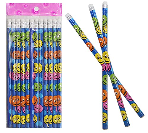 12er Set Bleistifte mit Radiergummi, lachendes Gesicht - ca. 19cm von K-toys