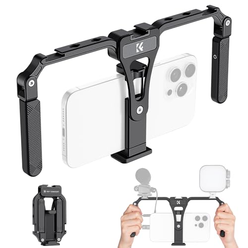 K&F CONCEPT Smartphone Video Rig,Handy Video Rig mit 3 Cold Shoe Mounts,Handy Griff Stabilisatorkäfig,Handy Stabilisator,Handy Video Halterung für iPhone,Samsung und andere Smartphone von K&F Concept