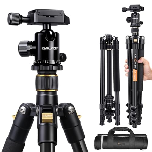 K&F Concept® TM2324 Kamerastativ Reisestativ Fotostativ Kamera Stativ für Canon Nikon Sony Spiegelreflexkamera aus Aluminium inkl. Kugelkopf Schnellwechselplatte und Stativtasche 156cm von K&F Concept