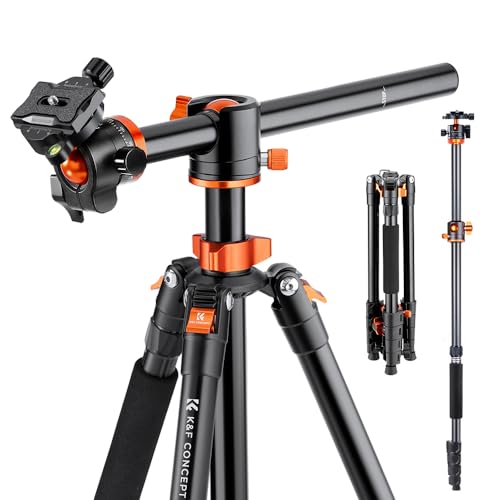 K&F Concept 186cm Aluminium Stativ, Kamera Stativ mit 90 Grad Mittelsäulen, Kompaktes Fotostativ mit Einbeinsativ-Funktion, Tripod mit 360 Grad Kugelkopf T255A3(S211) von K&F Concept