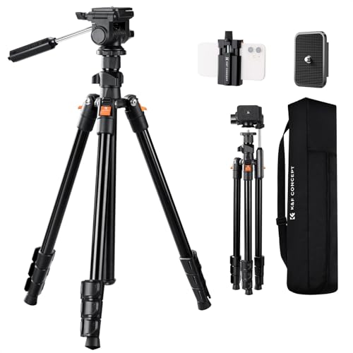 K&F Concept 196cm Kamera Stativ,Videostativ, Neues Leichtes Reisestativ, Tripod mit 3-Wege-Kopf, Alu Kamerastativ für DSLR, Stativ für Smartphone mit Handyhalterung O234A5+BV01 von K&F Concept