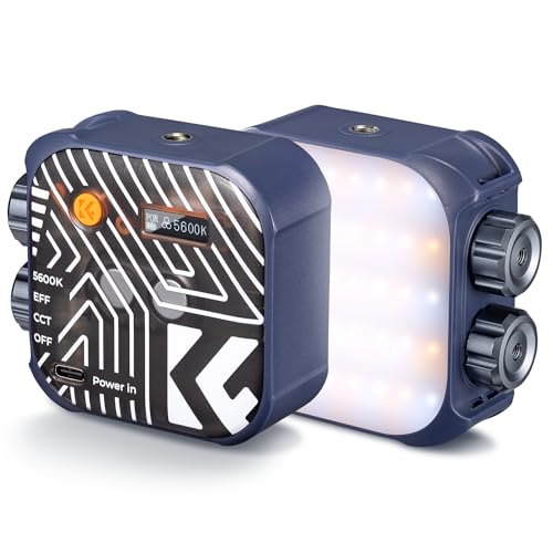K&F Concept 40 LED Duale Farbtemperatur Videolicht, 360° Vollfarbige Tragbare Fotoleuchte, 2500-9900K CRI 96+, 15 Lichteffekten, Mini Kamera Licht Akku für Vlogging, Selfie, Fotografieren,Blau von K&F Concept