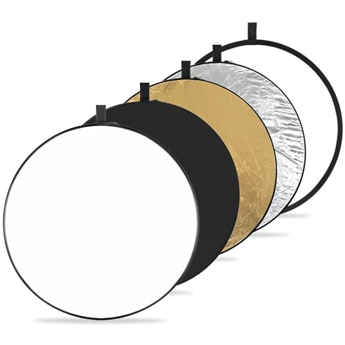 K&F Concept 5-in-1 Reflektor Fotografie-Kit, Faltreflektor mit Aufbewahrungstasche (56 cm), Durchscheinend, Silber, Gold, Weiß und Schwarz Runde Reflektoren für Fotografie,Außenbeleuchtung von K&F Concept