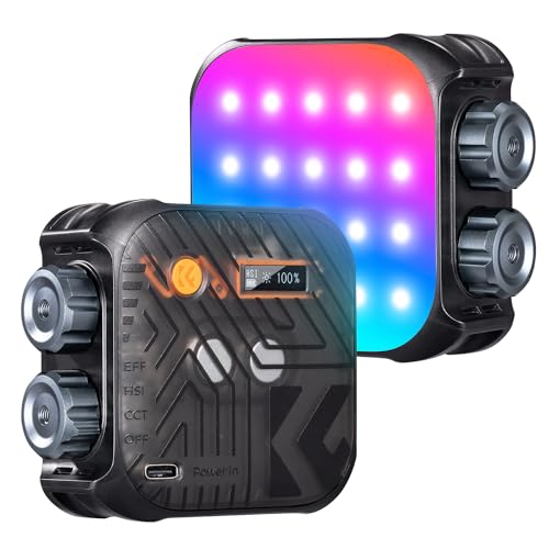 K&F Concept 60 LED RGB Videolicht, 360° Vollfarbige Tragbare Fotoleuchte, 2500K-9900K CRI 96+, mit 21 Lichteffekten, Mini Kamera Licht mit 2000mAh Akku für Vlogging, Selfie, Fotografieren,schwarz von K&F Concept