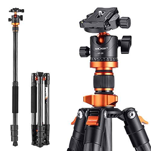 K&F Concept Carbon Stativ Kamera-Stativ, kompaktes D254C1(SA254C4) Reisestativ, Tripod mit Einbeinstaiv Funktion für Spiegelreflexkamera von K&F Concept