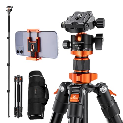 K&F Concept Handy Stativ Kamera Stativ mit 2 in 1 Alu-Schellwechselplatte, Stativ Kamera mit Metall Kugelkopf, Monopod Funktion, Stativ für Smartphone und DSLR Kamera,Tripod mit 10 KG Belastung von K&F Concept