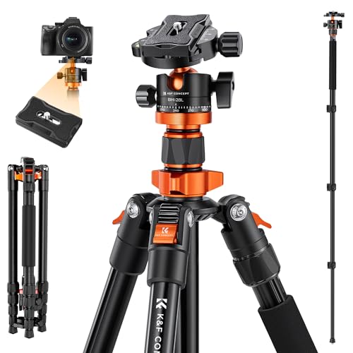 K&F Concept K255A4(TM2515M1) Kompaktes Kamera Stativ für DSLR Kamera, Alu Camera Tripod, Tragbares Stativ Kamera Fotostativ mit Einbeinstativ 360°Kugelkopf Tragtasche für Outdoor und Studio von K&F Concept