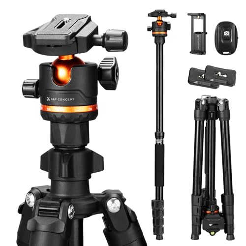 K&F Concept Kamera Stativ,192cm Stativ für Smartphone,Stativ Kamera Tripod O275A5+BH-36,Handy Stativ mit Handy Tablet Halterung und Fernbedienung,Aluminium Reisestativ für Kamera/DSLR/Handy/Camcorder von K&F Concept