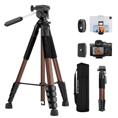 K&F Concept Kamerastativ S255A3+BV01, Leichtes Stativ mit Tasche,190cm Handystativ,Tripod für Canon Nikon Sony Kamera/DSLR/Camcorder, Stativ für Smartphone,Reisestativ mit Handy-Tablet-Halterung(Gold) von K&F Concept