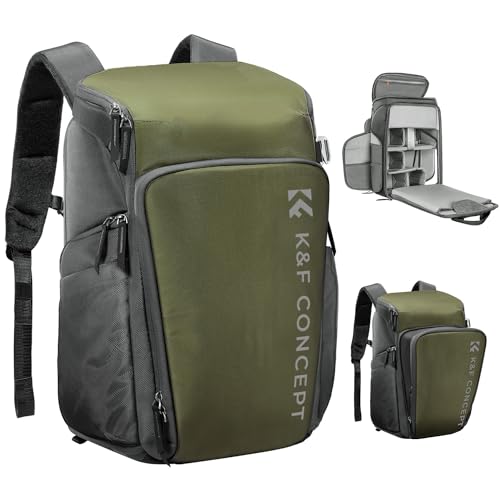 K&F Concept Kamerarucksack, Fotorucksack für Fotografen, Kamerarucksack mit 16Zoll-Laptopfach, kompatibel für Canon/Nikon/Sony/DJI Mavic Drone (Alpha Rucksack 25L),Grün von K&F Concept