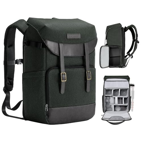 K&F Concept Kamerarucksack Rolltop Fotorucksack Wasserdicht Robuste Rucksack-Stofftaschen aus Stoff für Spiegelreflexkamera Canon Nikon Sony Fujifilm Olympus und 15,6 Zoll Laptop(Grau) von K&F Concept