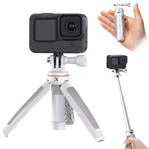 K&F Concept MS03 GoPro stativ, GoPro Selfie Stick,Mini Stativ mit Teleskop Pole,32CM Tischstativ, Tragbare SelfieStick Kompatibel mit GoPro、DJI Osmo Action、Insta 360(Silber) von K&F Concept