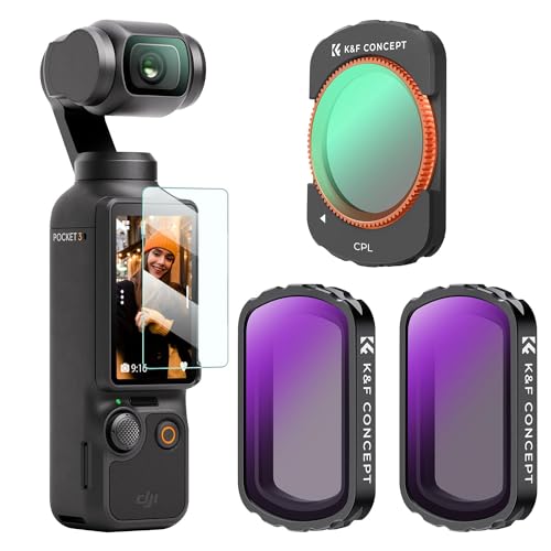K&F Concept OSMO Pocket 3 Filtersets,3er Pack Magnetischer Polfilter(CPL),ND4, ND8 Filter kompatibel mit DJI OSMO Pocket 3 (Aluminiumrahmen) von K&F Concept