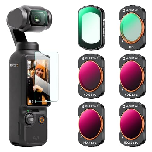 K&F Concept OSMO Pocket 3 Filtersets,6er Pack Magnetischer UV,CPL,ND16/PL,ND32/PL,ND64/PL,ND256/PL Filter kompatibel mit DJI OSMO Pocket 3 (Aluminiumrahmen) von K&F Concept