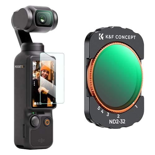 K&F Concept OSMO Pocket 3 ND Filter, Magnetischer Variabler ND Filter ND2-ND32, 1-5 Blendenstufen Graufilter kompatibel mit DJI OSMO Pocket 3 (Aluminiumrahmen) von K&F Concept