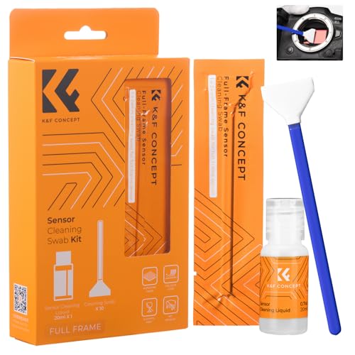 K&F Concept Sensor Reinigungsset mit 10pcs Mikrofaser Swabs 24mm für Vollformat-Kameras und 20ml Flüssig-Reiniger Reinigungs Kit für DSLR Kamera Objektive Filter von K&F Concept