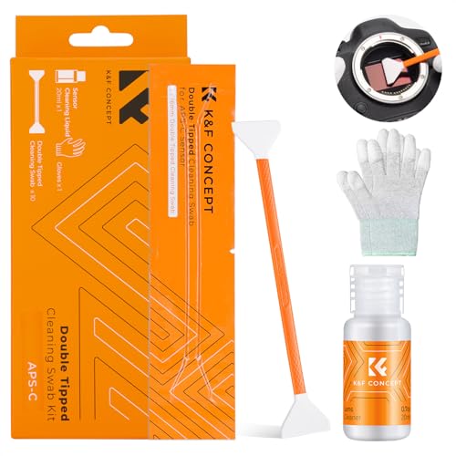 K&F Concept Sensor Reinigungsset mit Mikrofaser Swabs 16mm*10pcs und 20ml Flüssig-Reiniger für APS-C Kameras und Handschuhe, 3-in-1 Reinigungs Kit für DSLR Kamera Objektive Filter Handys von K&F Concept