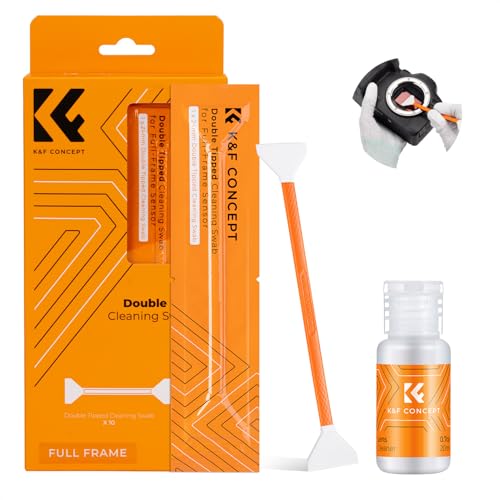 K&F Concept Sensor Reinigungsset mit Mikrofaser Swabs 24mm*10pcs und 20ml Flüssig-Reiniger für Vollformat-Kameras,Reinigungs Kit für DSLR Kamera Objektive Computer Handys von K&F Concept