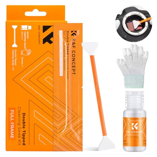 K&F Concept Sensor Reinigungsset mit Mikrofaser Swabs 24mm*10pcs und 20ml Flüssig-Reiniger für Vollformat-Kameras und Handschuhe, 3-in-1 Reinigungs Kit für DSLR Kamera Objektive Computer Handys von K&F Concept