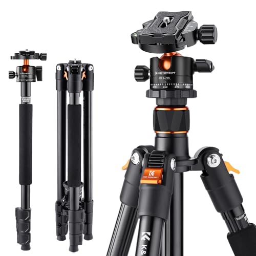 K&F Concept Tripod Kamera Stativ, DSLR Stativ mit 56cm-143cm-162cm Arbeithöhe,Kamerastativ mit abnehmbaren Monopod, Metall Stativkopf, Alu Dreibeinstativ für Outdoor&Indoor, 10kg Traglast von K&F Concept