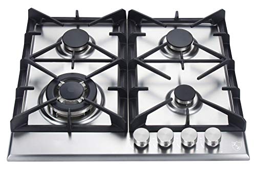 K&H 4 Zonen Edelstahl Gaskochfeld 58cm Wok Brenner Erdgas Autark Eigebaut mit Thermoelement-Flammenaustrittssystem 4Z-KHSSW von K&H