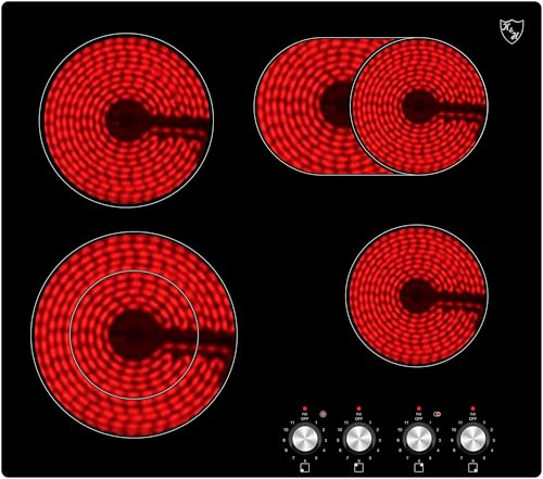 K&H® 4 Zonen Glaskeramikkochfeld Elektrokochfeld 59cm Knebel Steuerung Elektro Autark Eingebaut CK-7206K von K&H
