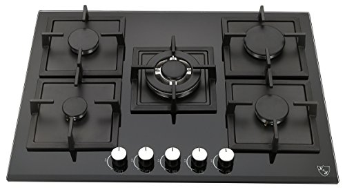 K&H 5 Zonen Glas Gaskochfeld 70cm Wok Brenner Erdgas mit Thermoelement-Flammenaustrittssystem 5Z-KHG von K&H