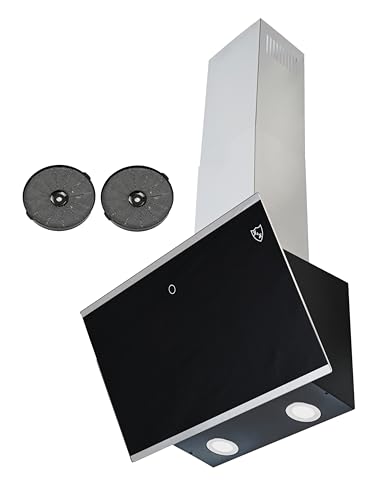 K&H 60cm Kopffreie Dunstabzugshaube, Wandhaube, 3 Leistungsstufen, LED, Schwarzes Glas, 300 m³/h, bürstenloser Motor, 3 Schicht Metall-Fettfilter, GFMG-60E von K&H