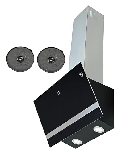 K&H 60cm Kopffreie Dunstabzugshaube, Wandhaube, 3 Leistungsstufen, LED, Schwarzes Glas, 300 m³/h, bürstenloser Motor, 3 Schicht Metall-Fettfilter, GFSG-60 von K&H