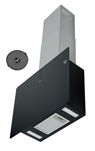 K&H 60cm Kopffreie Dunstabzugshaube, Wandhaube, 9 Leistungsstufen, LED, Schwarzes Glas, 500 m³/h, 3 Schicht Metall-Fettfilter, VH-60B von K&H