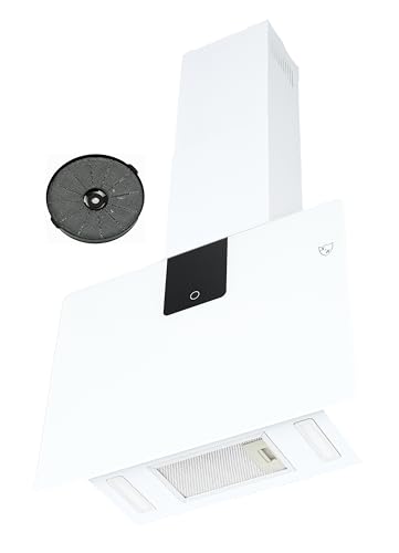 K&H 60cm Kopffreie Dunstabzugshaube, Wandhaube, 9 Leistungsstufen, LED, Weißes Glas, 500 m³/h, 3 Schicht Metall-Fettfilter, VH-60W von K&H