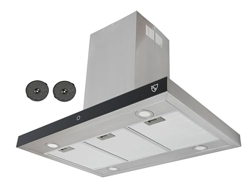 K&H 90cm Dunstabzugshaube, Inselhaube, 9 Leistungsstufen, LED, 600 m³/h, bürstenloser Motor, 5 Schicht Metall-Fettfilter ISA-90 von K&H