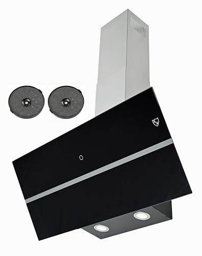 K&H Kopffreie Dunstabzugshaube 90cm, Wandhaube, 9 Leistungsstufen, LED, Schwarzes Glas, 520 m³/h, bürstenloser Motor, 5 Schicht Metall-Fettfilter, GFK-90S von K&H