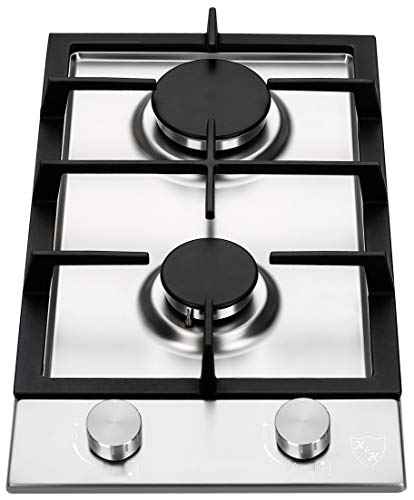 K&H® Domino 2 Zonen Edelstahl Gaskochfeld 30cm Erdgas Autark Eingebaut 2Z-KHSS von K&H