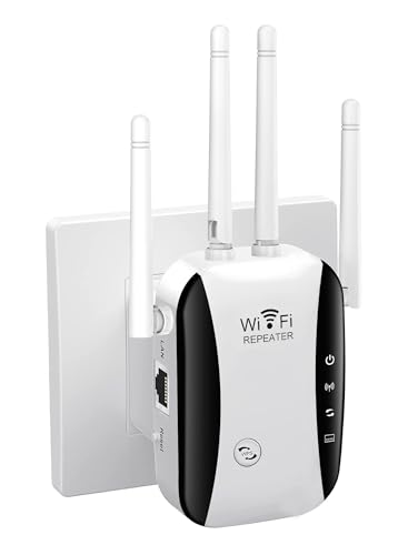 WLAN-Repeater, WLAN-Signalverstärker, 4 Externe Antennen, WLAN-Verstärker 2,4 GHz mit Repeater/AP-Modus und WPS-Funktion, 1 Ethernet-Port, kompatibel mit Allen WLAN-Geräten von K&J