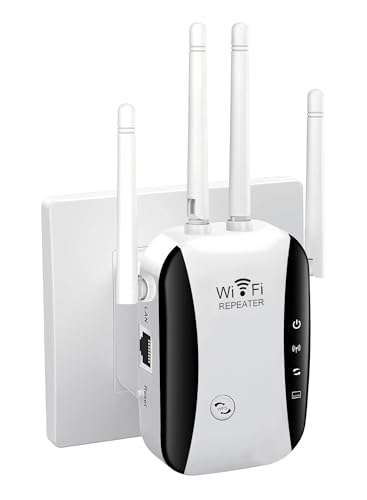 WLAN Verstärker, 300 Mbit/s, mit 4 Antennen, Abdeckung bis zu 5000sq.ft, WiFi Extender Booster mit Repeater-/AP-Modus, Verstärker mit Ethernet-Anschluss zum Verbinden Allen WLAN Geräten von K&J