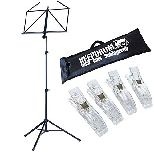 K&M 10065 Notenständer Notenpult schwarz + keepdrum Tasche + 4 Notenklammern von K&M