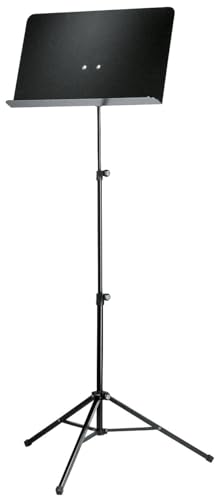 K&M 10068 Schulorchester-Notenpult Schwarz – klappbarer, ausziehbarer Notenständer 55,5 – 119 cm - Platten-Notenablage Aluminium von K&M