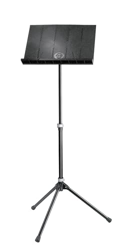 K&M 12120 Orchesternotenpult Schwarz – Faltbare Notenplatte - Von 54,5 - 122 cm ausziehbarer Notenständer –– mit Tasche von K&M