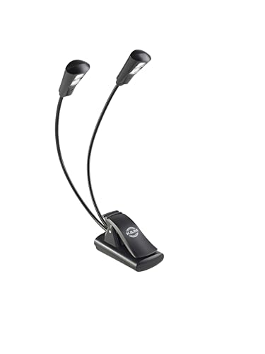 K&M 12244 Notenpultleuchte Double2 LED FlexLight Schwarz - Befestigung per Clip - 2 flexible Schwanenhälse, 2 x 1300 Lux von K&M