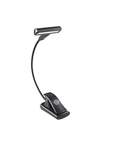 K&M 12247 Notenpultleuchte T-Model LED FlexLight Schwarz - Befestigung per Clip, mit Tragetasche, Schwanenhals, 4200 Lux von K&M