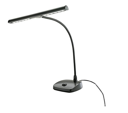 K&M 12297 LED-Pianoleuchte Schwarz - 29,6 cm Lampenschirm mit Schwanenhals, 12 LEDs, 2500 Lux Helligkeit, 3 m Kabel von K&M