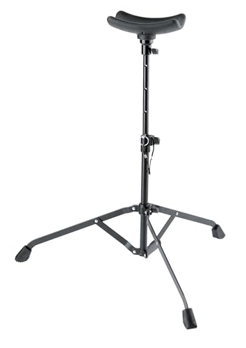 K&M 14950 Tuba-Spielständer Schwarz - Faltbar mit Fußstreben -- Tragfähigkeit 10 kg - Gummigepolsterte Auflage-Schale von K&M